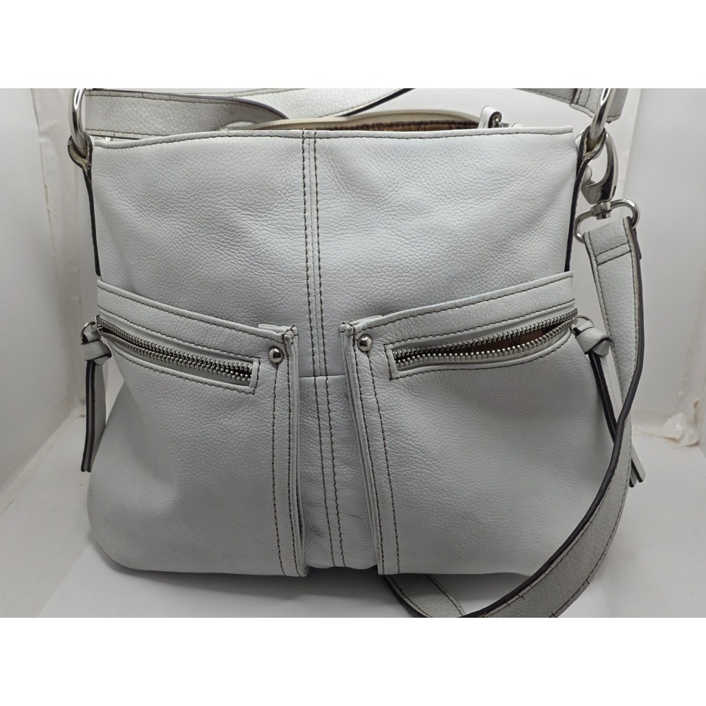 Tignanello Womens Leather Convertible Crossbody  Bag White 4 Sections